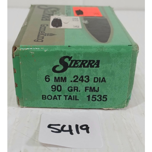 BULLETS: 100X SIERRA 6MM - 90GR - FMJ BT - SEALED