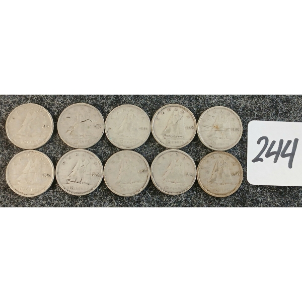 LOT OF 10 - 1939-1954 CDN 10 CENT COINS