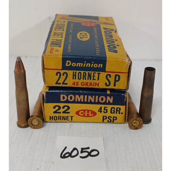AMMO / BRASS: 28X CIL DOMINION .22 HORNET - 45GR - SP LIVE - 12X BRASS