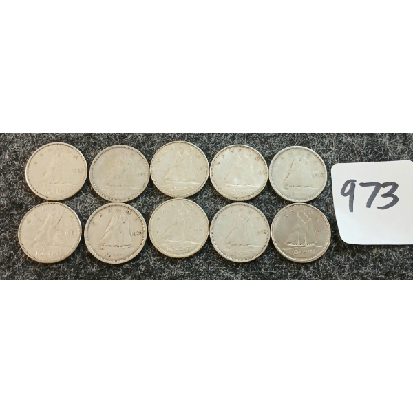 LOT OF 10 - 1940-1971 CDN 10 CENT COINS