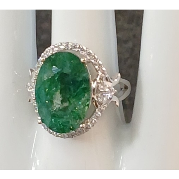 STERLING SILVER OVAL CUT NATURAL ZAMBIAN EMERALD RING ($15,689.00 APPRAISAL)