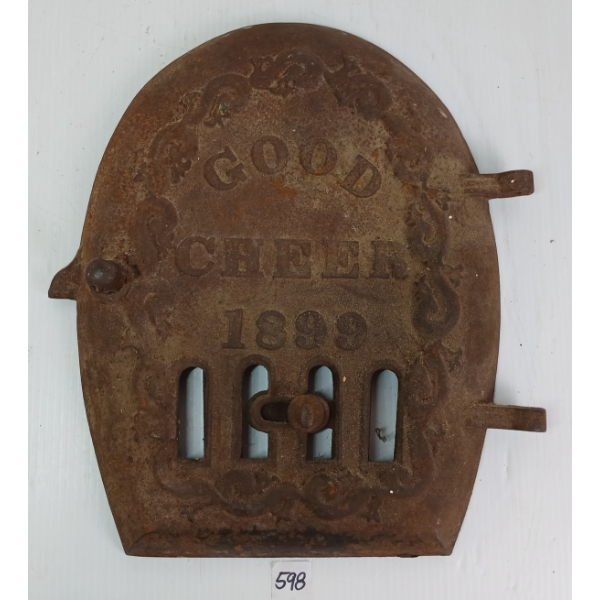 1899 GOOD CHEER - CAST IRON FURNACE DOOR W/ VENTS