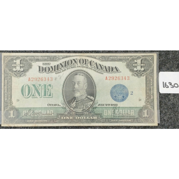 1923 THE DOMINION OF CANADA $1 BANKNOTE
