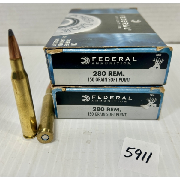 AMMO / BRASS: 34X LIVE & 6X BRASS FEDERAL .280 REM - 150 GR