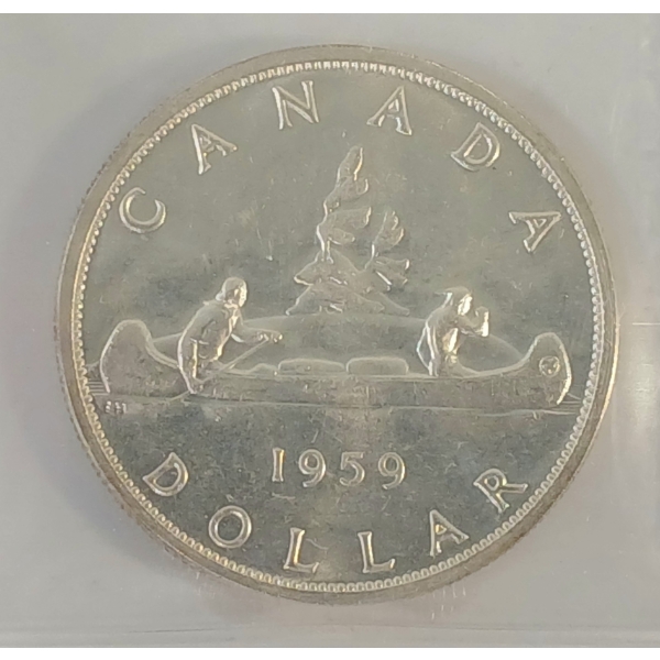 1959 CDN SILVER DOLLAR - ICCS GRADED