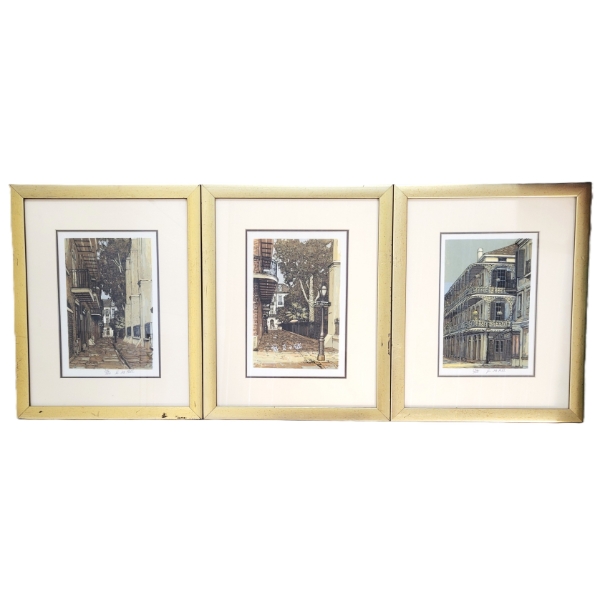LOT OF 3 - EUROPEAN CITYSCAPES BY DE LA FILLE - FRAMED PRINTS