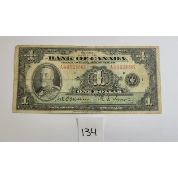 1935 BANK OF CANADA $1 BANKNOTE