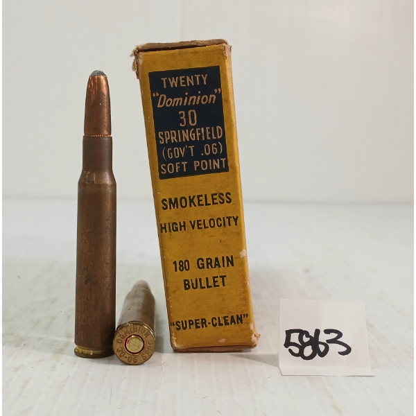 AMMO: 20X DOMINION .30 SPRG - 180GR - SP - COLLECTIBLE BOX