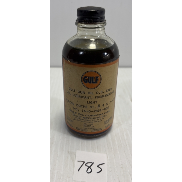 GULF 4 OZ COLLECTIBLE BOTTLE W/ PAPER LABEL & CONTENTS