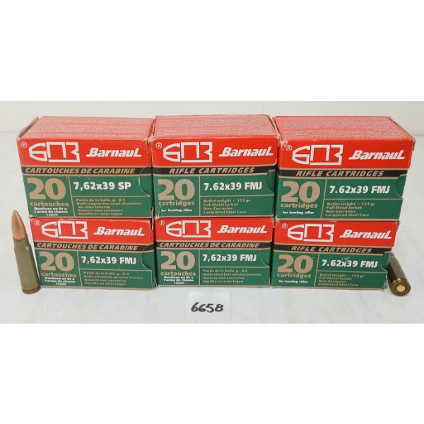 AMMO: 120X BARNAUL 7.62X39CAL - 123GR - FMJ