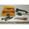 Image 1 : JOB LOT - OLDPAL TACKLE BOX W/ CONTENTS, FILLET KNIFE, FLASHLIGHTS & HATCHET