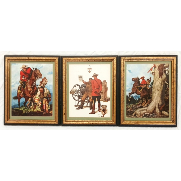 LOT OF 3 - RCMP SCENES BY ARNOLD FRIBERG (1913 - 2010) - FRAMED PRINTS