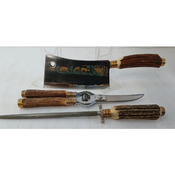 LOT OF 3 - ANTON WINGEN J.R. STAG HANDLE CARVING SET