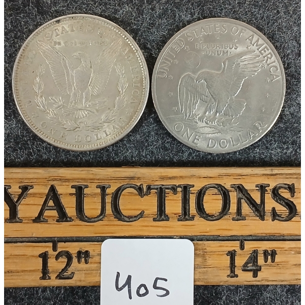 LOT OF 2 - 1921 US SILVER & 1971 DOLLAR - EISENHOWER & MORGAN 