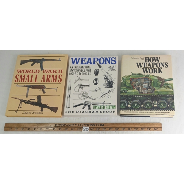 LOT OF 3 - "HOW WEAPONS WORK", "WEAPONS THE DIAGRAM GROUP" & "WORLD WAR II SMALL ARMS" - HARDCOVERS
