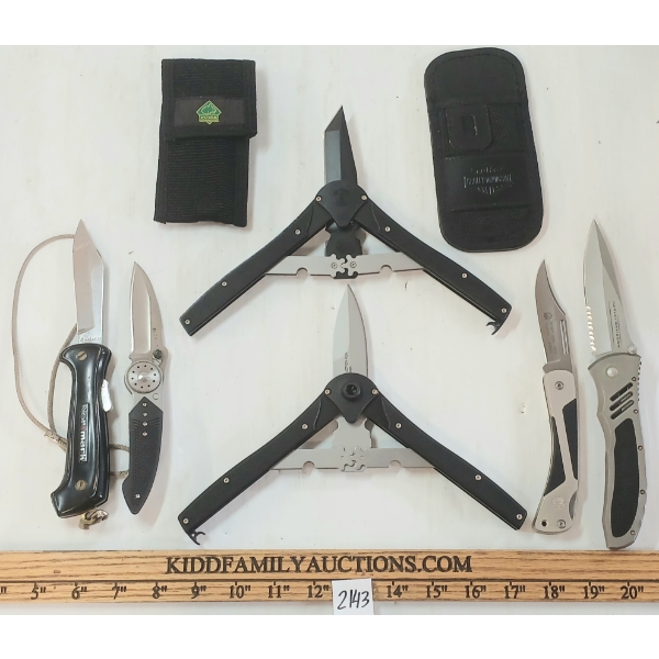 LOT OF 6 - ASSORTED FOLDING KNIVES W/ SHEATHS