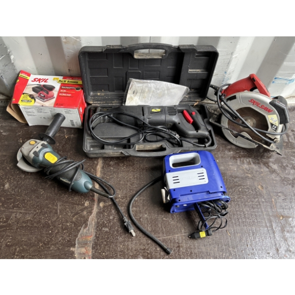 LOT OF 5 - CORDED POWER TOOLS INC. SKILLSAW, SAWZALL, ETC