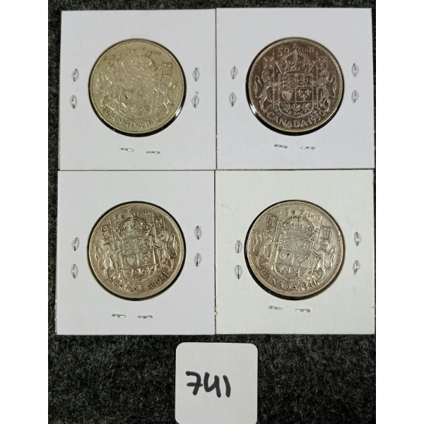 LOT OF 4 - 1941 & 1950 CDN SILVER 50 CENT COINS