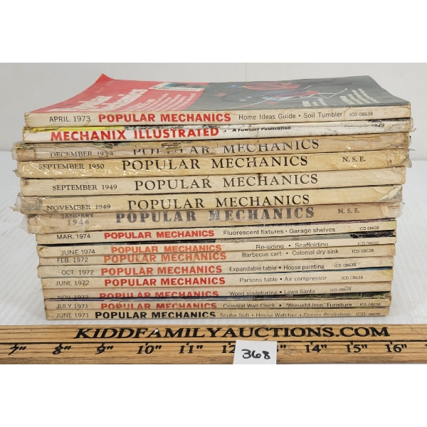 LOT OF 15 - POPULAR MECHANICS MAGAZINES - INCL 1946 & '49, ETC.