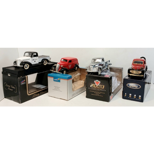 LOT OF 4 - LIBERTY CLASSICS DIECAST MODELS - '49 CHEVY PICKUP, '48 FORD F-1 PICKUP, ETC 