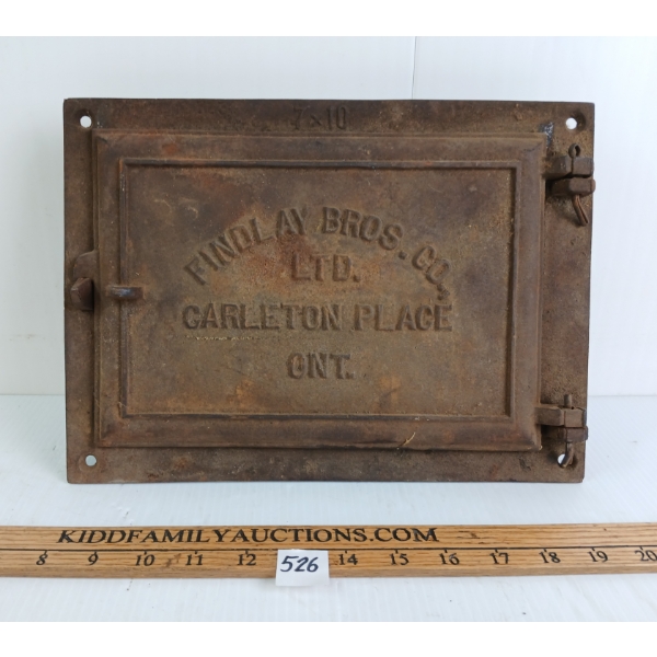 FINDLAY BROS. CO. CAST IRON FURNACE DOOR - MARKED CARLETON PLACE ONTARIO