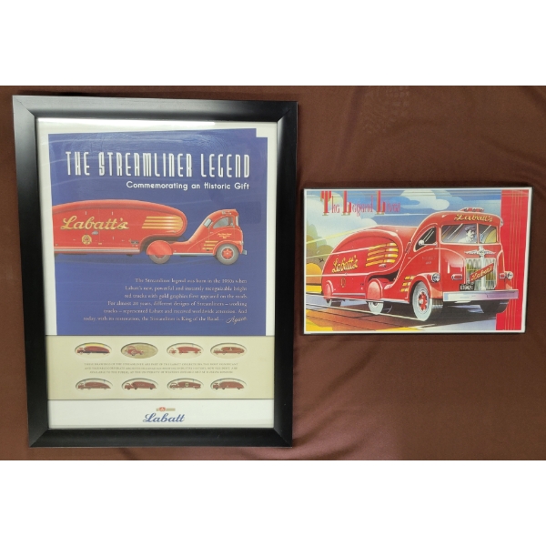 LOT OF 2 - FRAMED LABATT'S THE LEGEND LIVES & THE STREAMLINER LEGEND POSTERS