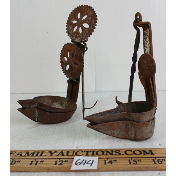 LOT OF 2 - WHALE OIL GREASE BETTY LAMPS