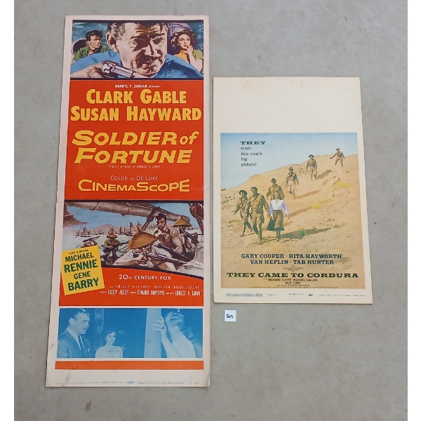 LOT OF 2 - 1955 "SOLDIER OF FORTUNE" & 1958 "THEY CAME TO CORDURA" MOVIE POSTERS