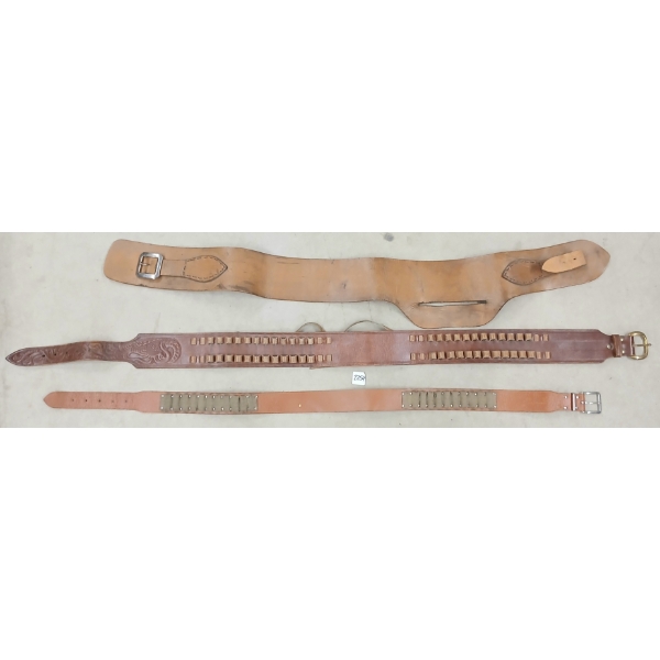 LOT OF 3 - LEATHER HOLSTER BELT & SHELL BELTS