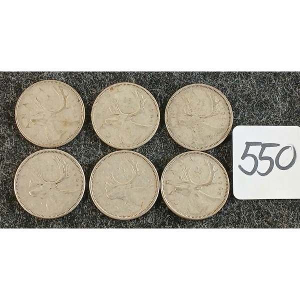 LOT OF 6 - 1961-1965 CDN 25 CENT COINS