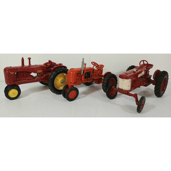 LOT OF 3 - ERTL DIECAST MCCORMICK 350 FARMALL, MASSEY-HARRIS 44 & CASE TRACTOR MODELS 