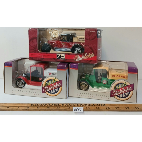 LOT OF 3 - LIBERTY DIECAST TSC, CO-OP FEEDS & CANADIAN TIRE STUDEBAKER DIECAST MODELS