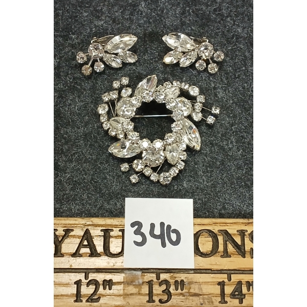 LOT OF 2 - SHERMAN RHINESTONE BROOCH W/ PAIR OF EARRINGS