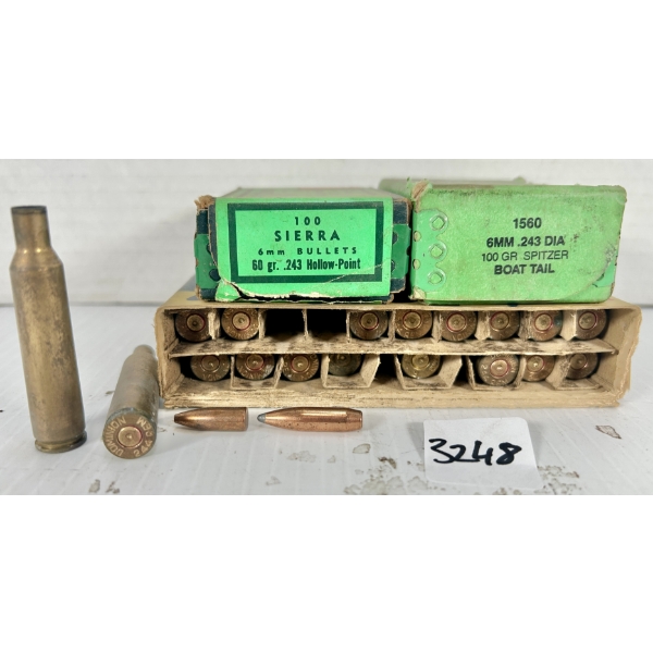 BRASS / BULLETS: 18X .244 REM (6 MM REM) & APPROX 100X 6 MM 60 GR & 100 GR 