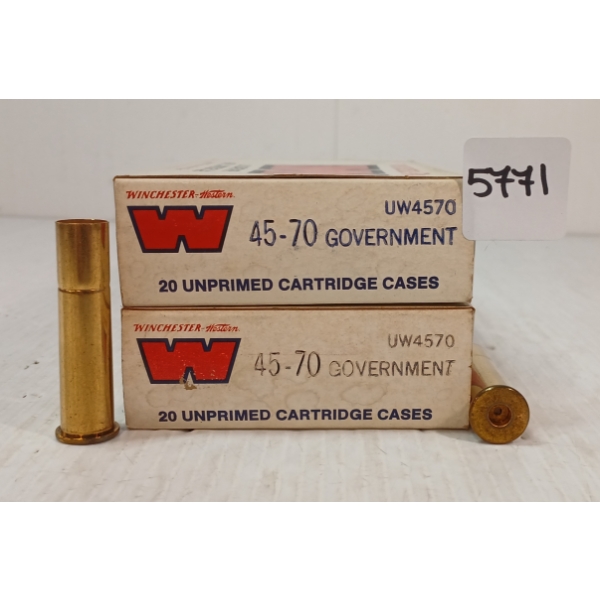 BRASS: 40X WINCHESTER WESTERN .45-70 GOVT - UNPRIMED 