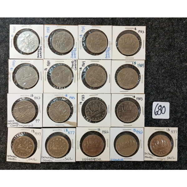 LOT OF 17 - 1977-1984 CDN DOLLAR COINS