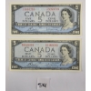 LOT OF 2 - 1954 CDN $5 BANKNOTES - UNCIRCULATED