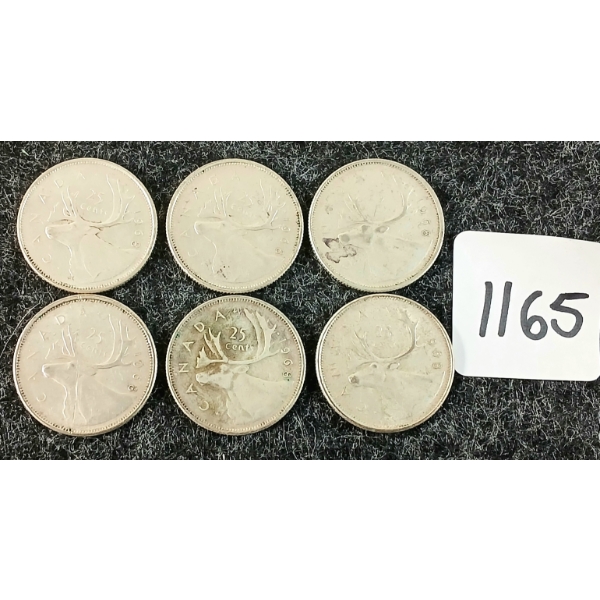 LOT OF 6 - 1968 CDN 25 CENT COINS