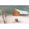 Image 2 : WINTER BARN SCENE BY EVERETT WOODSON (PRS AMERICAN ARTIST) - FRAMED OIL ON BOARD