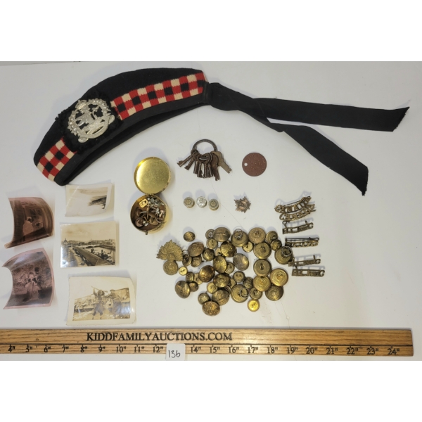 JOB LOT - MILITARY DOG TAG, UNIFORM BUTTONS, GLASGOW GEORGE V BRIDGE PHOTO, ETC