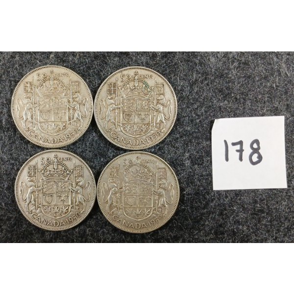 LOT OF 4 - 1950 CDN 50 CENT SILVER COINS