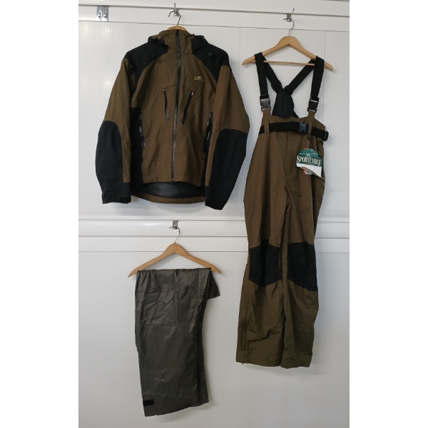 LOT OF 3 - SPORTCHIEF WET WEATHER GEAR - JACKET, PANTS & OVERALLS