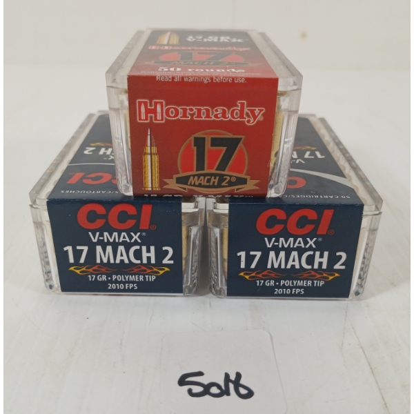 AMMO: 150X CCI & HORNADY V-MAX .17 MACH 2 - 17GR - POLYMER TIP - SEALED 