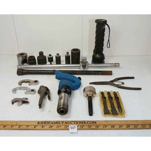 JOB LOT - MISC TOOLS - INCL AIR HAMMER, SOCKETS, PLIERS, ETC