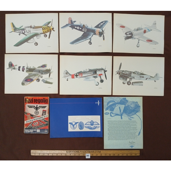 QTY OF WWII PLANES INFORMATIVE PRINTS & "NAZI REGALIA" BY JACK PIA
