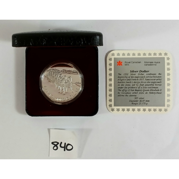 1992 RCM SILVER DOLLAR - BEGINNING OF THE STAGECOACH SERVICE BETWEEN KINGSTON & YORK