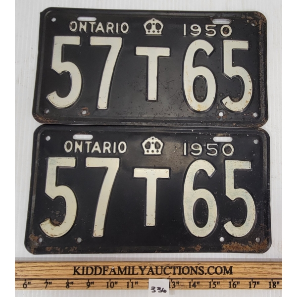 PAIR OF 1950 ONTARIO LICENCE PLATES
