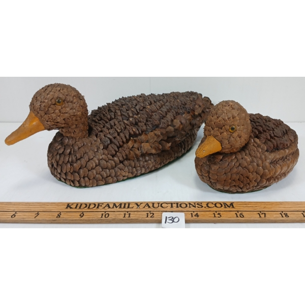 LOT OF 2 - PINE CONE DECOY DUCKS BY H.W.S. - C. 1960'S-1980'S