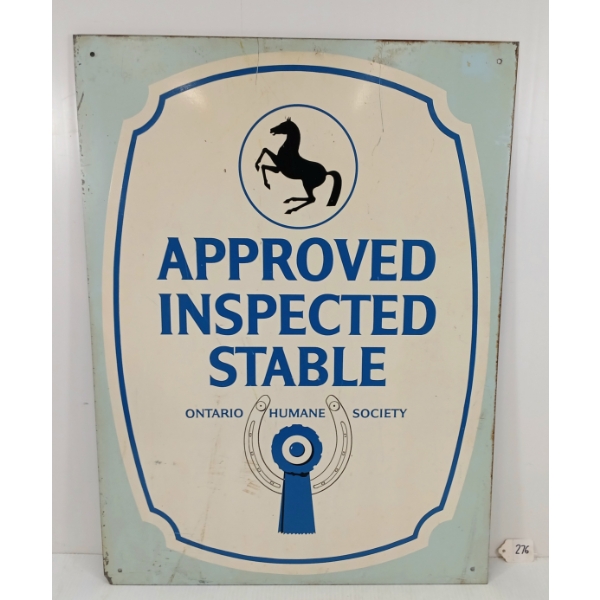 "APPROVED INSPECTED STABLE" ONTARIO HUMANE SOCIETY SST SIGN
