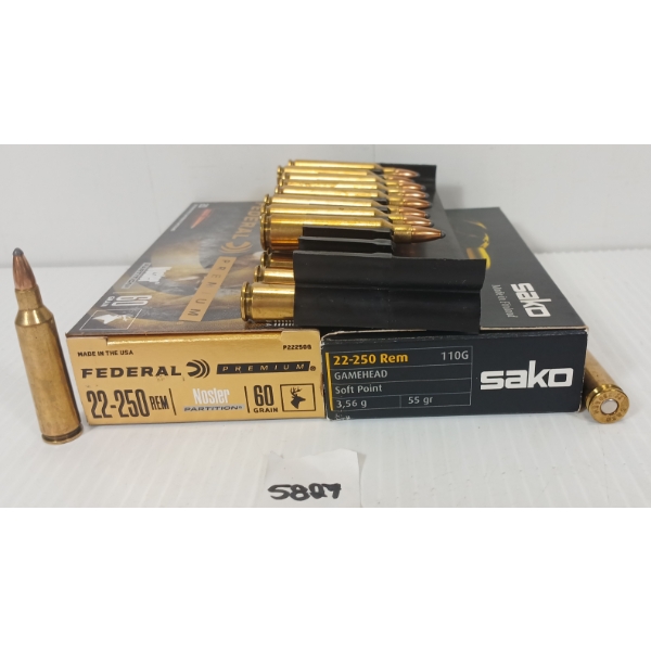 AMMO: 40X FEDERAL & SAKO .22-250 REM - 55 & 60GR - SP & NOSLER PARTITION